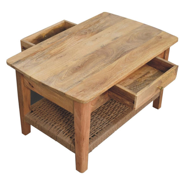 HomeRoots 32" Oak Solid Wood Coffee Table with Drawer & Lower Shelf - Elegant Storage Solution for Any Space 657379