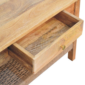 HomeRoots 32" Oak Solid Wood Coffee Table with Drawer & Lower Shelf - Elegant Storage Solution for Any Space 657379