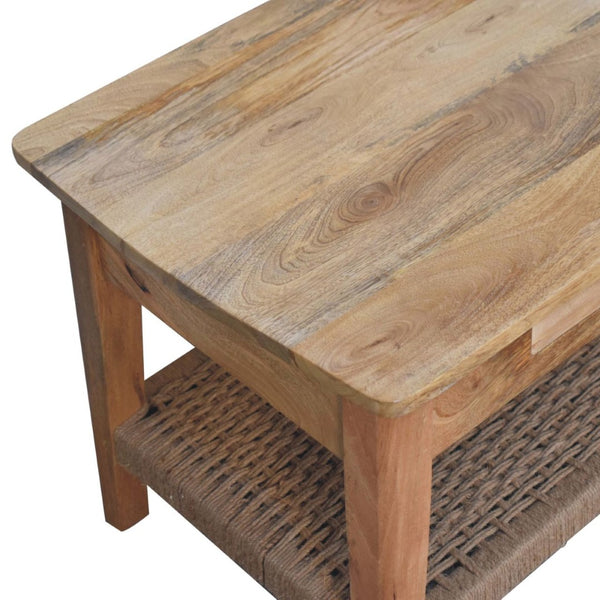 HomeRoots 32" Oak Solid Wood Coffee Table with Drawer & Lower Shelf - Elegant Storage Solution for Any Space 657379