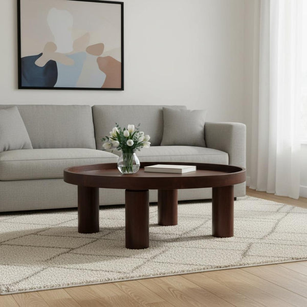 HomeRoots 32" Chestnut Solid Wood Round Coffee Table - Handcrafted Elegance for Modern & Traditional Spaces 657380