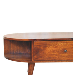 HomeRoots 43" Chestnut Solid Wood Oval Coffee Table with Drawers & Shelves for Stylish Living Room Storage 657381
