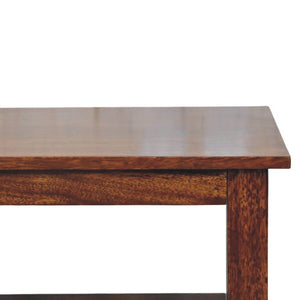 HomeRoots 32" Chestnut Solid Wood Coffee Table with Shelf - Timeless Elegance for Living Rooms & Offices 657382