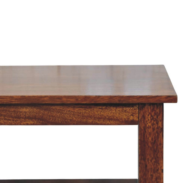 HomeRoots 32" Chestnut Solid Wood Coffee Table with Shelf - Timeless Elegance for Living Rooms & Offices 657382