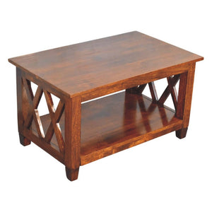 HomeRoots 32" Chestnut Solid Wood Coffee Table with Shelf - Timeless Elegance for Living Rooms & Offices 657382