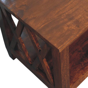 HomeRoots 32" Chestnut Solid Wood Coffee Table with Shelf - Timeless Elegance for Living Rooms & Offices 657382