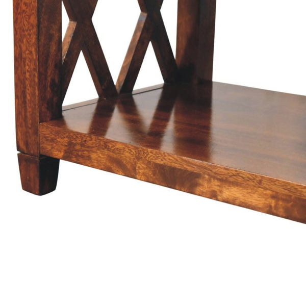 HomeRoots 32" Chestnut Solid Wood Coffee Table with Shelf - Timeless Elegance for Living Rooms & Offices 657382