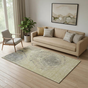 HomeRoots 5' X 8' Elegant Beige and Gray Woodland Lodge Area Rug – Washable, UV Protected, Stain Resistant Design 657385