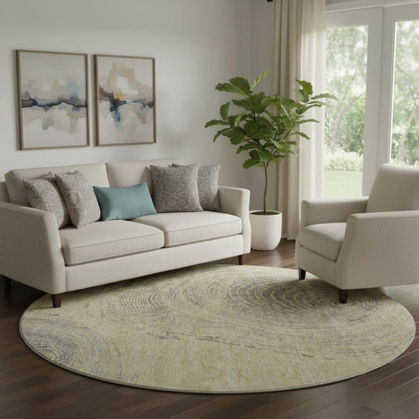 HomeRoots 8' Beige and Gray Woodland Lodge Washable Round Rug – Durable, Stylish, and Easy-Clean for Homes 657386
