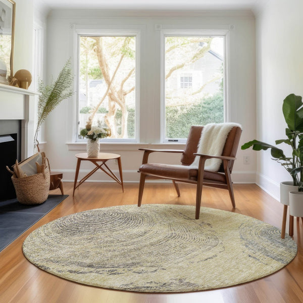 HomeRoots 8' Beige and Gray Woodland Lodge Washable Round Rug – Durable, Stylish, and Easy-Clean for Homes 657386
