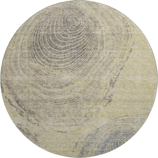 HomeRoots 8' Beige and Gray Woodland Lodge Washable Round Rug – Durable, Stylish, and Easy-Clean for Homes 657386