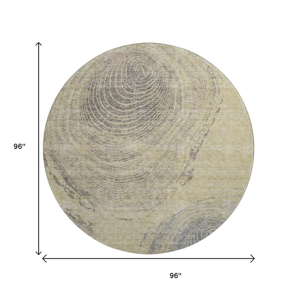 HomeRoots 8' Beige and Gray Woodland Lodge Washable Round Rug – Durable, Stylish, and Easy-Clean for Homes 657386