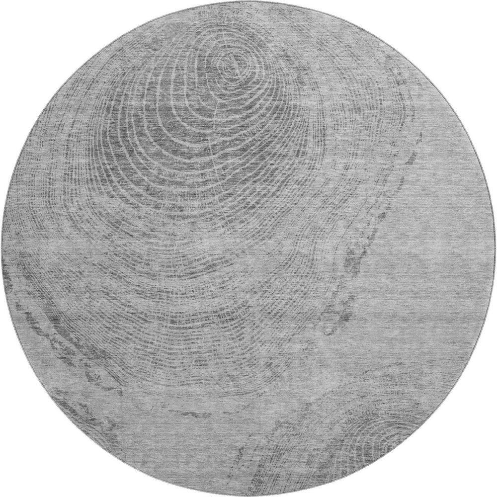 HomeRoots 8' Gray and Silver Woodland Lodge Washable Round Rug - Stylish, Durable, UV-Protected for Any Space 657392