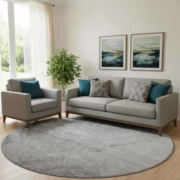 HomeRoots 8' Gray and Silver Woodland Lodge Washable Round Rug - Stylish, Durable, UV-Protected for Any Space 657392