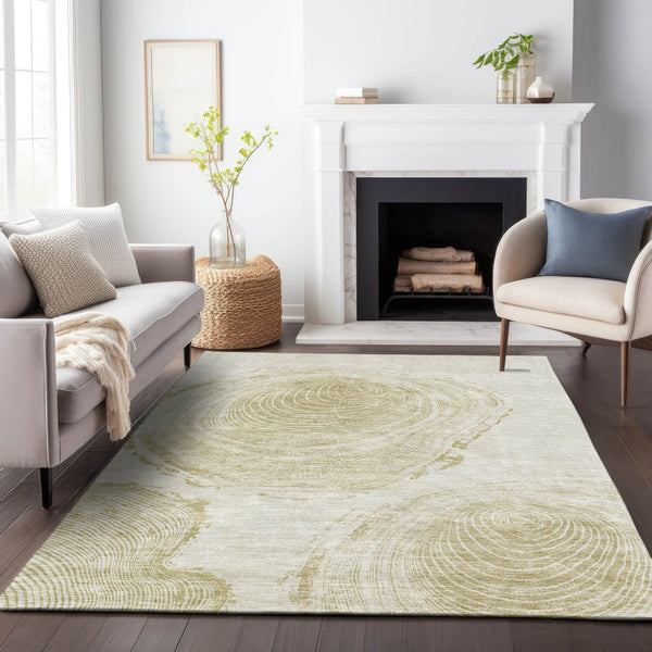 HomeRoots 5' X 8' Khaki Beige Woodland Lodge Rug - Washable, Stain-Resistant, UV Protected for Cozy Living Spaces 657397