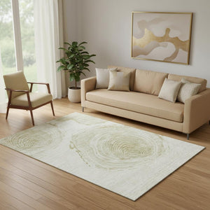 HomeRoots 5' X 8' Khaki Beige Woodland Lodge Rug - Washable, Stain-Resistant, UV Protected for Cozy Living Spaces 657397