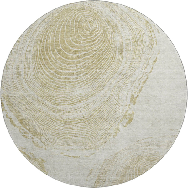 HomeRoots 8' Khaki and Beige Woodland Lodge Round Rug - Washable, Stain Resistant, UV Protected for Homes 657398