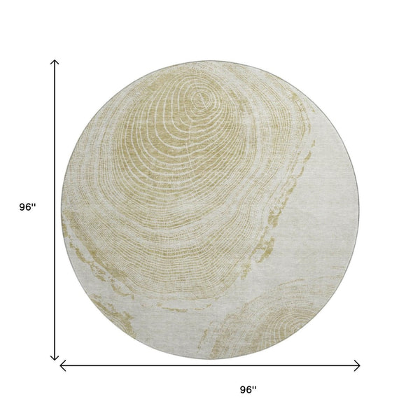 HomeRoots 8' Khaki and Beige Woodland Lodge Round Rug - Washable, Stain Resistant, UV Protected for Homes 657398