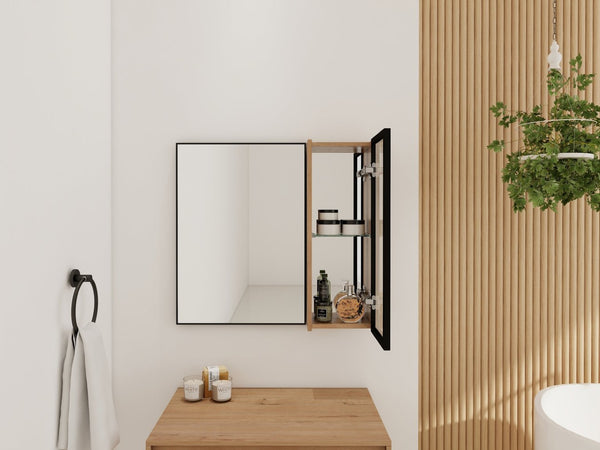 English Elm 10'' Floating Bathroom Mirror Cabinet Plywood Body Acrylic Door Adjustable Shelf W999P470297
