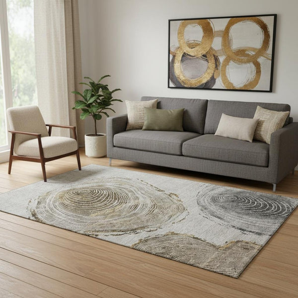 HomeRoots 5' X 8' Taupe Brown & Ivory Woodland Lodge Rug - Stylish, Washable & UV-Protected for Any Home 657403