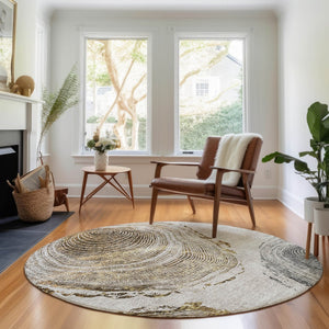 HomeRoots 8' Taupe Round Rug - Rustic Woodland Lodge Style, Washable, UV Protected, Perfect for Busy Homes 657404