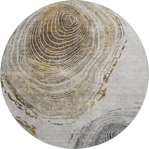 HomeRoots 8' Taupe Round Rug - Rustic Woodland Lodge Style, Washable, UV Protected, Perfect for Busy Homes 657404