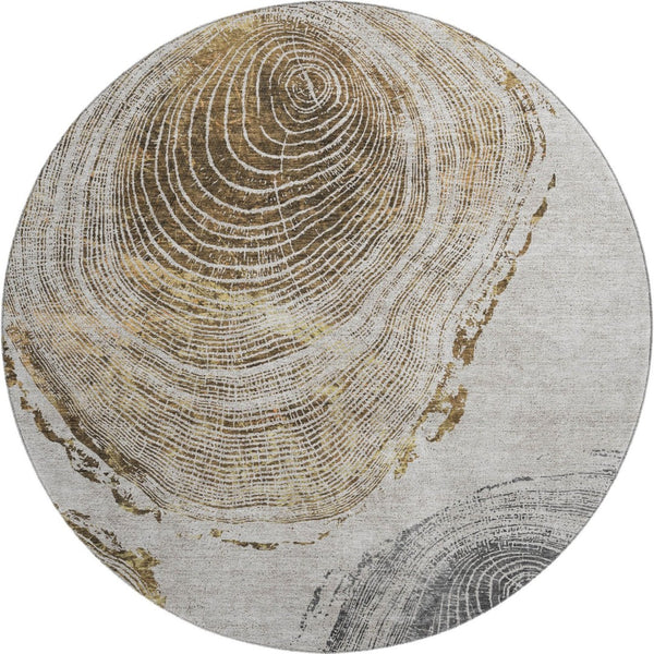 HomeRoots 8' Taupe Round Rug - Rustic Woodland Lodge Style, Washable, UV Protected, Perfect for Busy Homes 657404