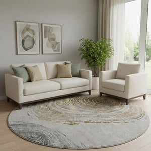 HomeRoots 8' Taupe Round Rug - Rustic Woodland Lodge Style, Washable, UV Protected, Perfect for Busy Homes 657404