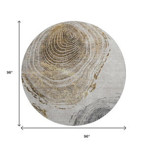 HomeRoots 8' Taupe Round Rug - Rustic Woodland Lodge Style, Washable, UV Protected, Perfect for Busy Homes 657404