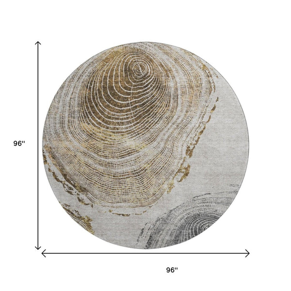 HomeRoots 8' Taupe Round Rug - Rustic Woodland Lodge Style, Washable, UV Protected, Perfect for Busy Homes 657404