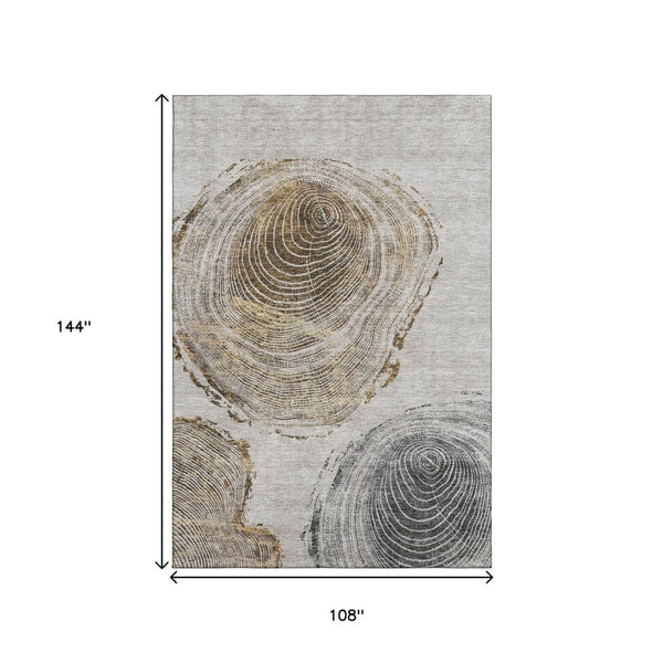 HomeRoots 9' X 12' Taupe Brown & Ivory Lodge Area Rug - Washable, Stain Resistant, UV Protected for Homes 657406