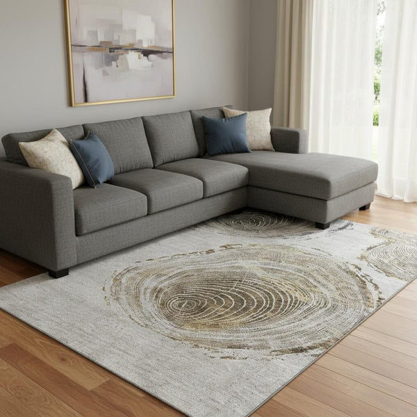 HomeRoots 9' X 12' Taupe Brown & Ivory Lodge Area Rug - Washable, Stain Resistant, UV Protected for Homes 657406