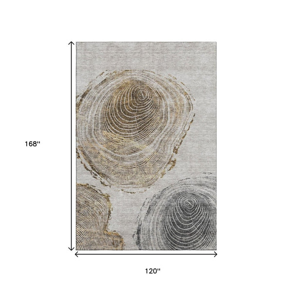 HomeRoots 10' X 14' Taupe Brown & Ivory Woodland Lodge Area Rug - Durable, UV-Protected, Easy-Care Design 657407