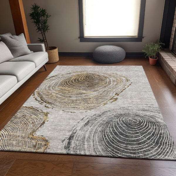 HomeRoots 10' X 14' Taupe Brown & Ivory Woodland Lodge Area Rug - Durable, UV-Protected, Easy-Care Design 657407
