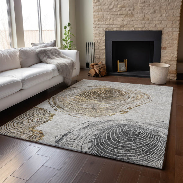 HomeRoots 10' X 14' Taupe Brown & Ivory Woodland Lodge Area Rug - Durable, UV-Protected, Easy-Care Design 657407