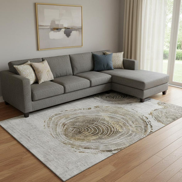 HomeRoots 10' X 14' Taupe Brown & Ivory Woodland Lodge Area Rug - Durable, UV-Protected, Easy-Care Design 657407