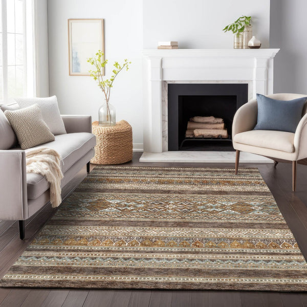 HomeRoots 5' X 8' Washable Southwestern Area Rug in Chocolate Copper & Ivory - UV Protected, Stain Resistant! 657409