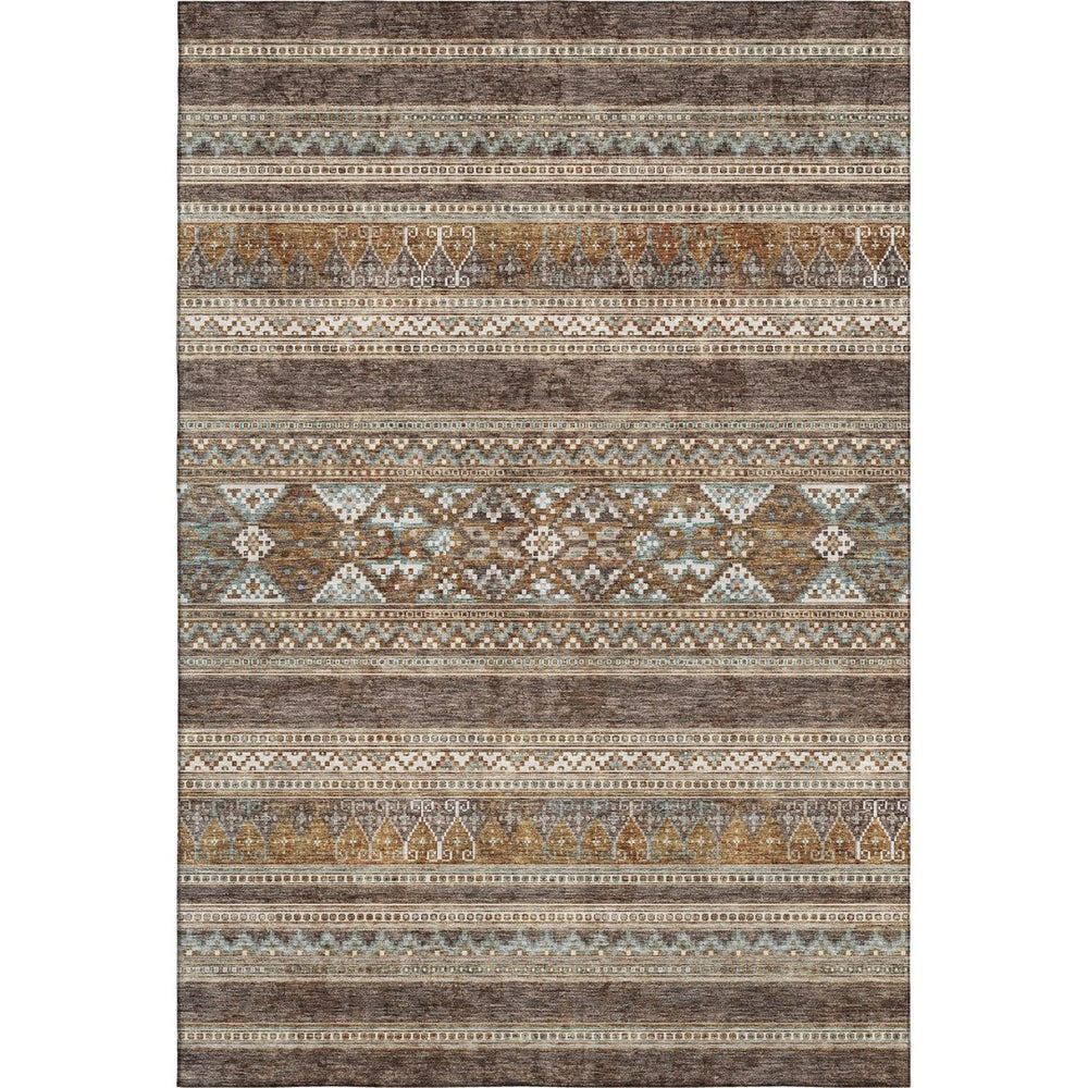 HomeRoots 5' X 8' Washable Southwestern Area Rug in Chocolate Copper & Ivory - UV Protected, Stain Resistant! 657409