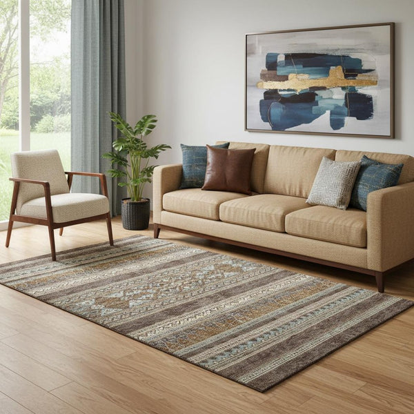 HomeRoots 5' X 8' Washable Southwestern Area Rug in Chocolate Copper & Ivory - UV Protected, Stain Resistant! 657409