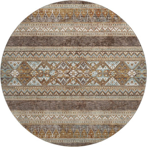 HomeRoots 8' Southwestern Round Rug in Chocolate, Copper & Ivory – Durable, Washable, UV-Protected Design! 657410