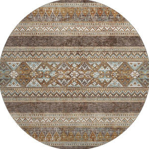 HomeRoots 8' Southwestern Round Rug in Chocolate, Copper & Ivory – Durable, Washable, UV-Protected Design! 657410