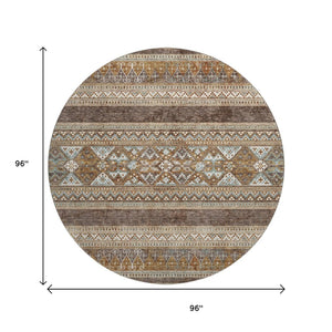 HomeRoots 8' Southwestern Round Rug in Chocolate, Copper & Ivory – Durable, Washable, UV-Protected Design! 657410