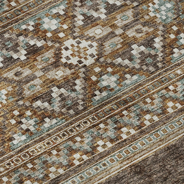 HomeRoots 8' X 10' Southwestern Washable Area Rug in Chocolate & Copper – UV Protected, Stain Resistant & Easy Care 657411