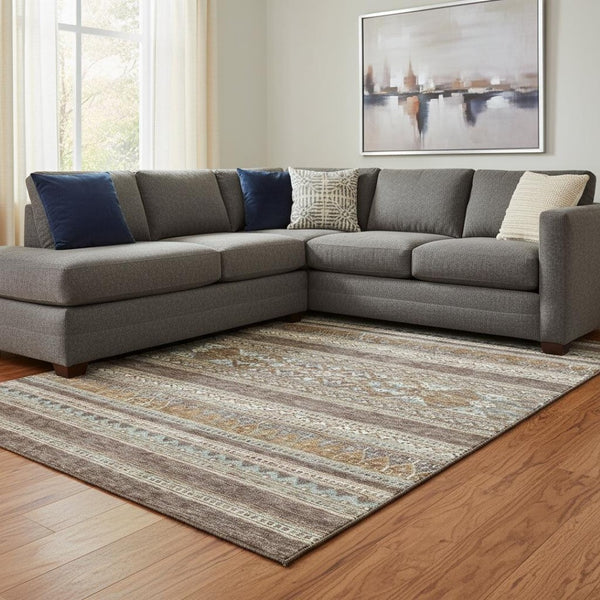 HomeRoots 8' X 10' Southwestern Washable Area Rug in Chocolate & Copper – UV Protected, Stain Resistant & Easy Care 657411