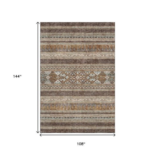 HomeRoots 9' X 12' Southwestern Washable Area Rug - Durable, Stain-Resistant, UV Protected for Family Spaces 657412