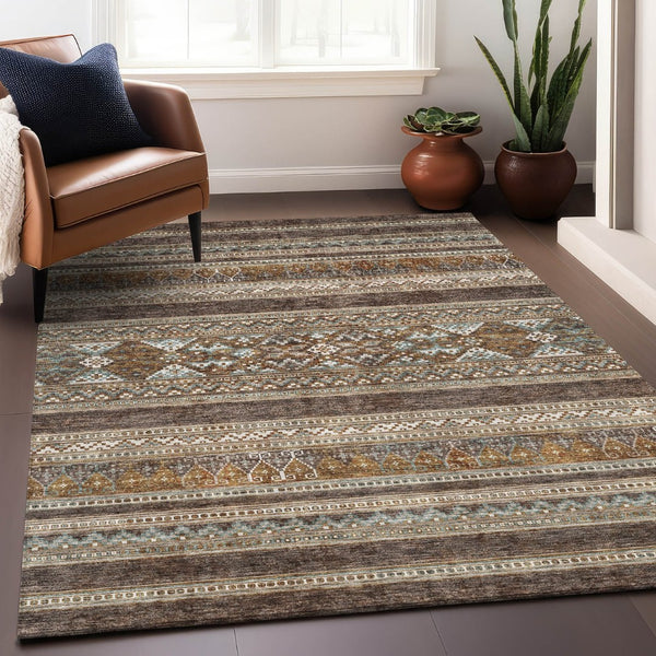 HomeRoots 9' X 12' Southwestern Washable Area Rug - Durable, Stain-Resistant, UV Protected for Family Spaces 657412