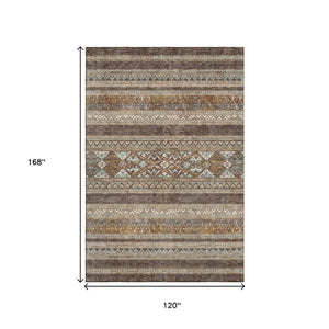 HomeRoots 10' X 14' Southwestern Area Rug - Chocolate Copper & Ivory, Washable, UV Protected, Durable Design 657413