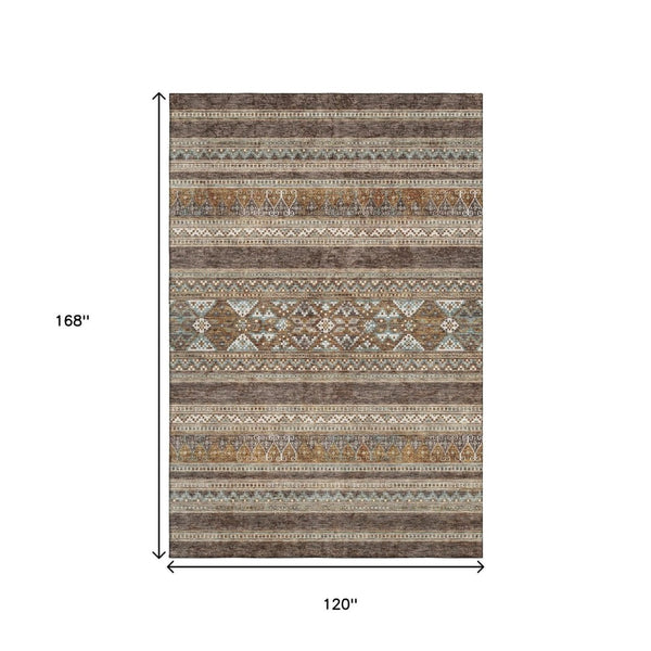 HomeRoots 10' X 14' Southwestern Area Rug - Chocolate Copper & Ivory, Washable, UV Protected, Durable Design 657413