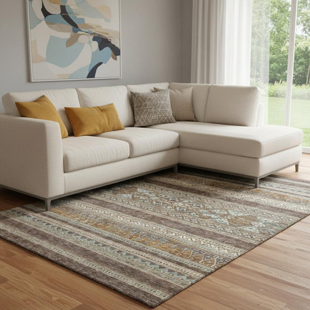 HomeRoots 10' X 14' Southwestern Area Rug - Chocolate Copper & Ivory, Washable, UV Protected, Durable Design 657413