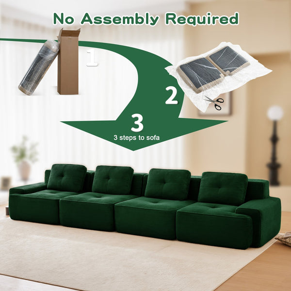 English Elm 153" Modern Modular Sectional Sofa - Plush Corduroy 4-Seater With Ergonomic Deep Seats & Anti-Slip Design W714S01489