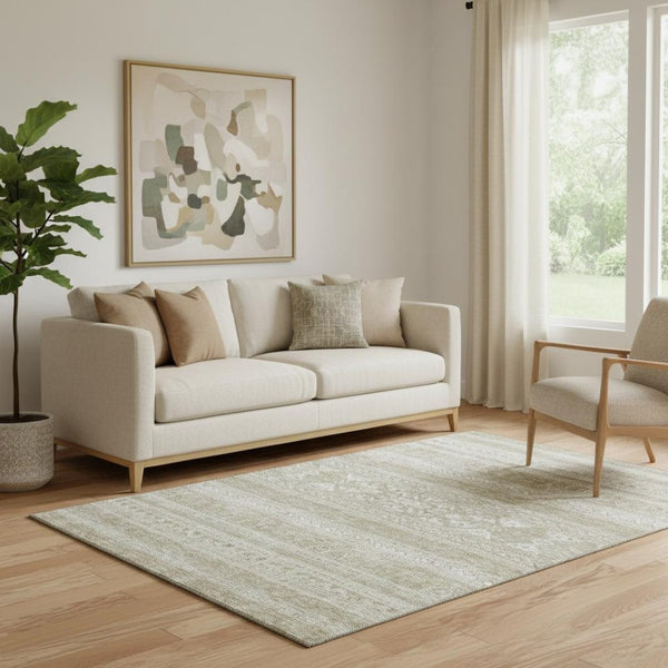 HomeRoots 5' X 8' Southwestern Khaki and Ivory Washable Area Rug - Durable, UV-Protected, Soft & Stylish 657421